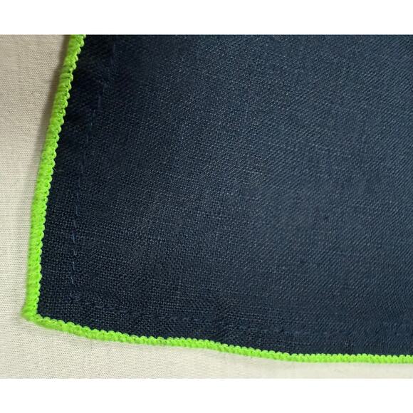 Ballard Designs Linen Napkins Navy and Green 4 Count - Picture 2 of 7